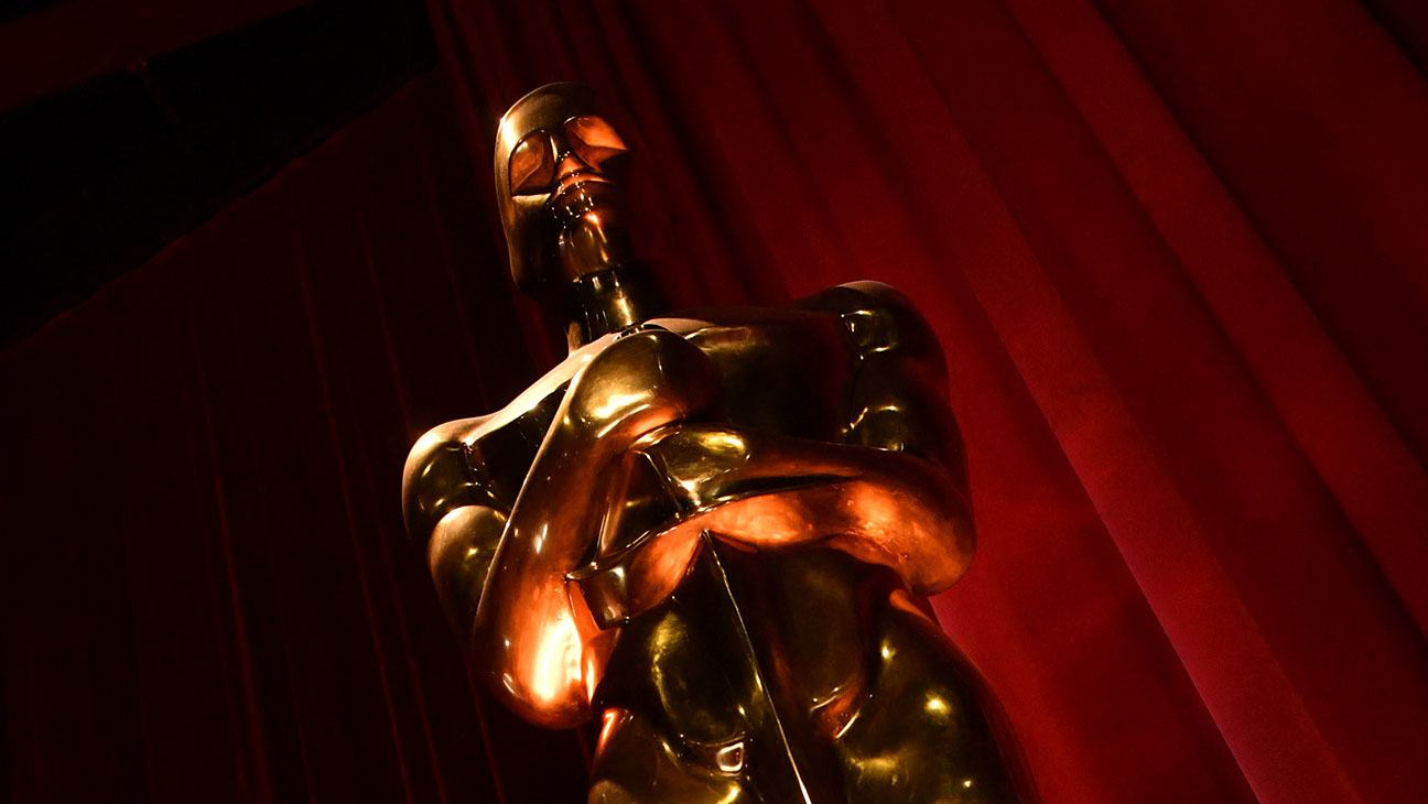 An Oscar statue adorns the stage before the start of the the 96th Academy Awards nominations announcement at the Samuel Goldwyn Theater in Beverly Hills, California, on January 23, 2024.